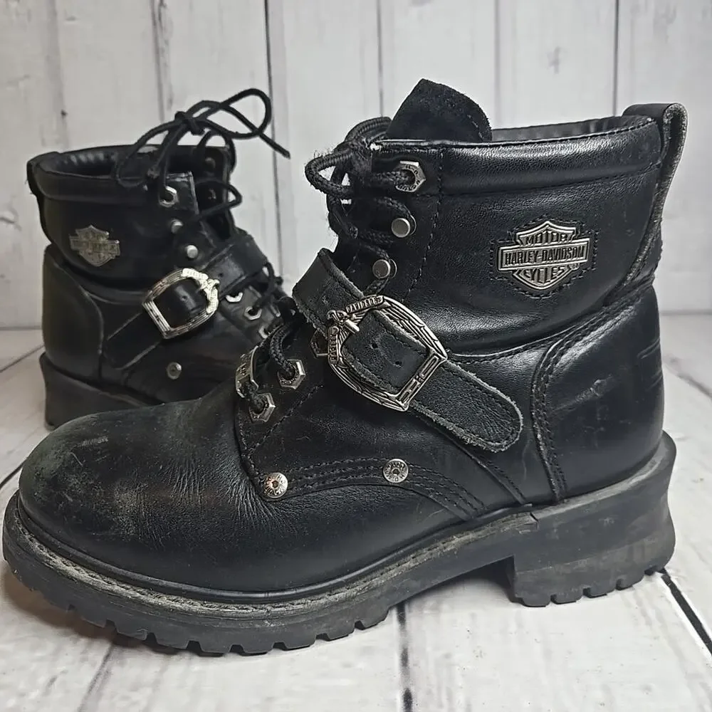 Harley Davidson Faded Glory Boots Women's Size 8.5 Black Leather Buckle 81024 - Picture 1 of 14